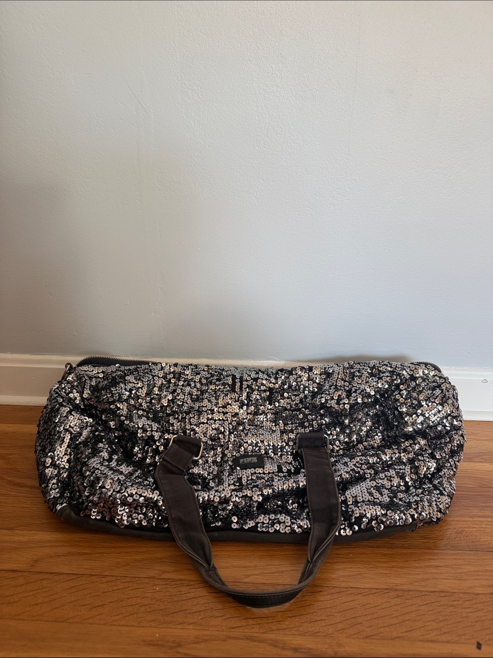 PINK Victoria's Secret Black and Silver Sequin Duffel